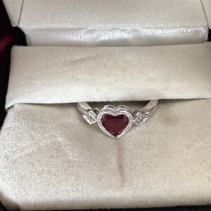 Kay Jewelers 10K White Gold Ring with Red Heart Gem.